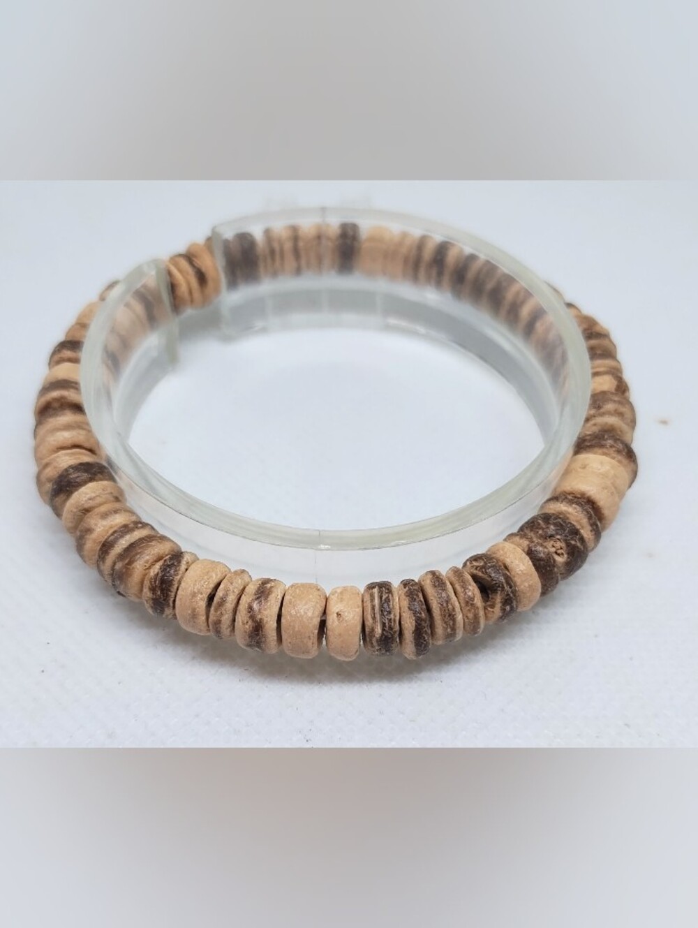 Natural Wood Bead Stretch Bracelet - Tan Brown Men's Jewelry New G31